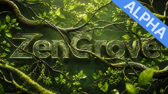 Green ZenGrove hero artwork with an Alpha ribbon