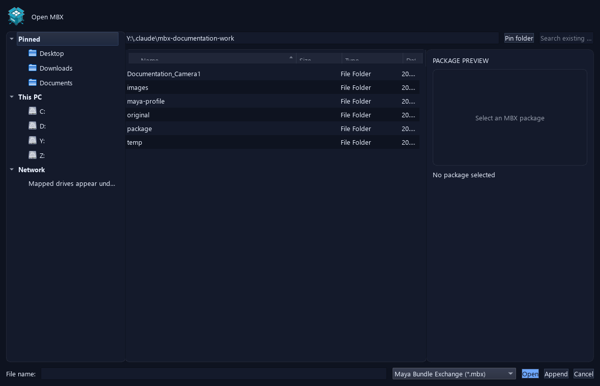 Open MBX before selecting a package. Browse to a .mbx file to enable its preview and loading actions.
